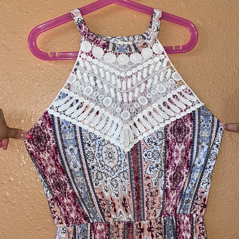 Tribal pattern maxi dress with crochet top